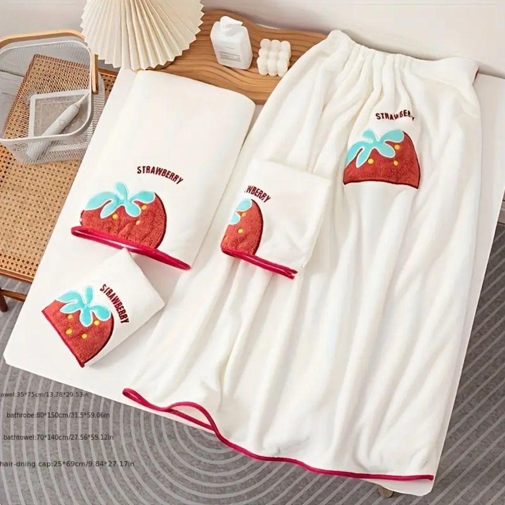 Strawberry Bath Towel Set 4 Pieces Hair Wrap